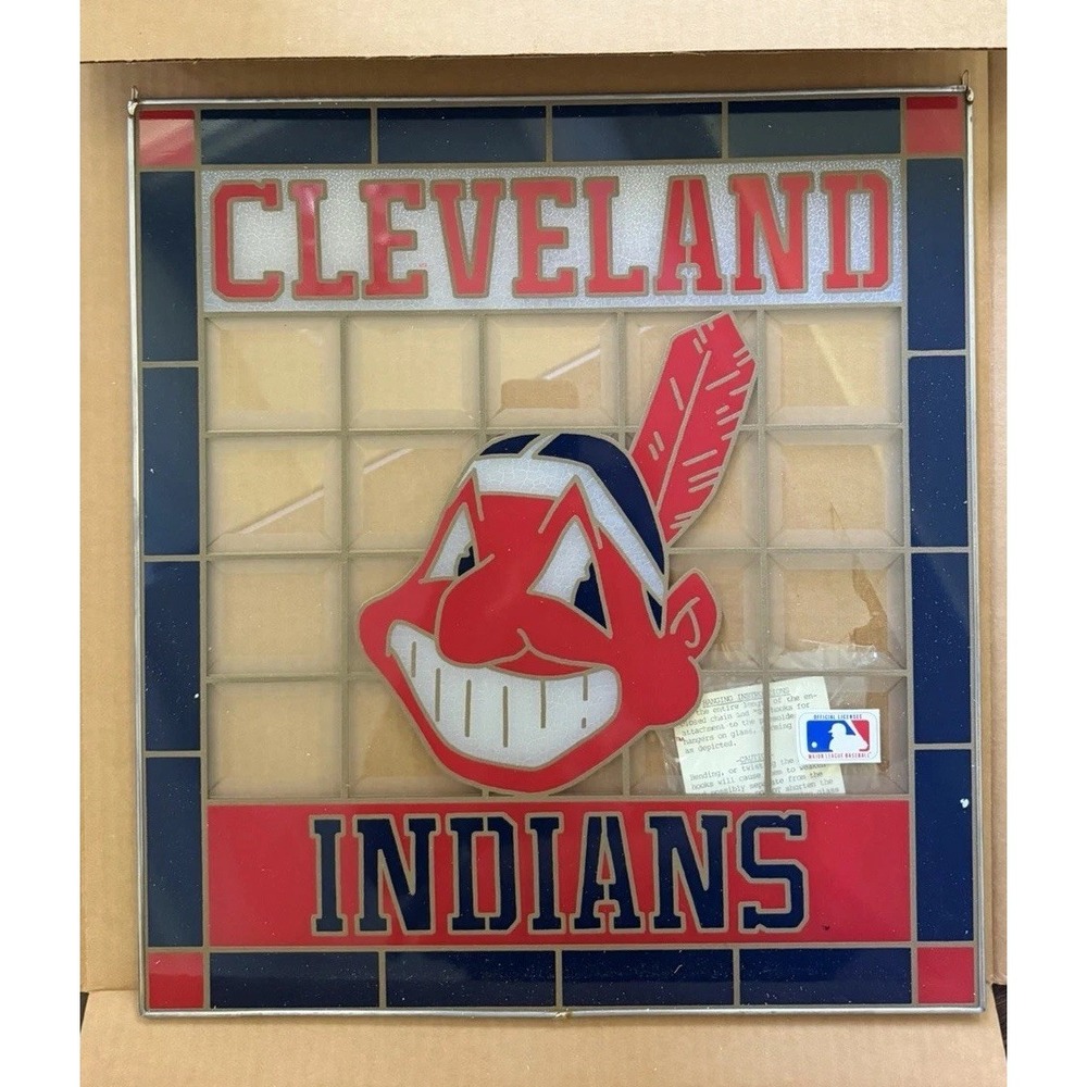 Cleveland Indians MLB Stained Glass Chief Wahoo Wall Hanging New in Box